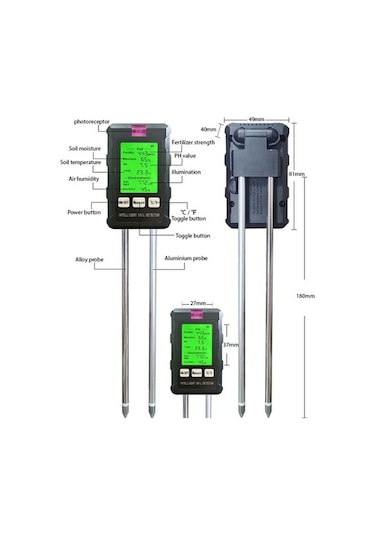 Tongxida 6'ı 1 Arada Toprak Ph Ölçer Nem / Siyah