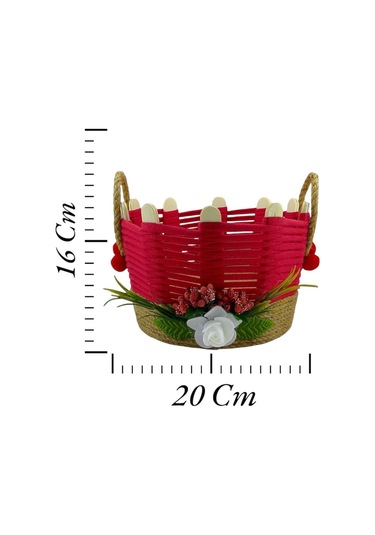 Komodin Üstü Düzenleyici Hasır Sepet Takı Organizer Makyaj Kutusu Banyo Sepeti Kırmızı