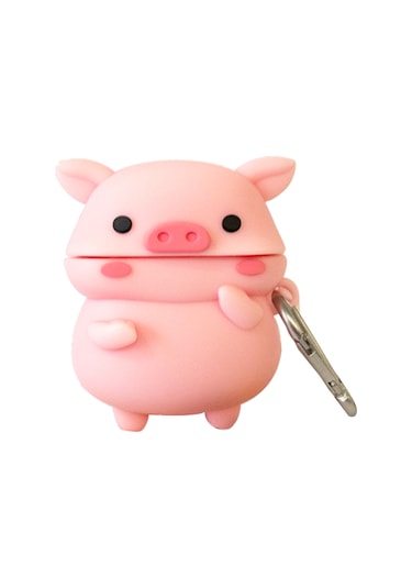 E2M Airpods 1-2 Uyumlu Kılıf Pembe Burunlu Domuzcuk