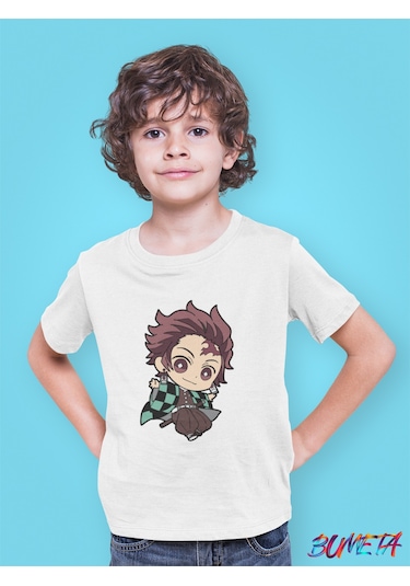 Bumeta Demon Slayer Chibi Karakter Baskılı Çocuk Tişört 3 Lü Set Beyaz