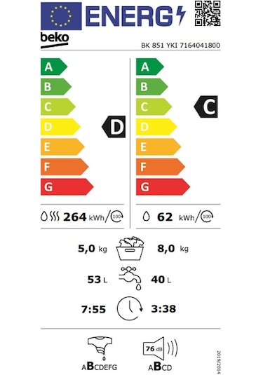 Beko BK 851 YKI 1400 Devir 8 KG + 5 KG Kurutmalı Çamaşır Makinesi