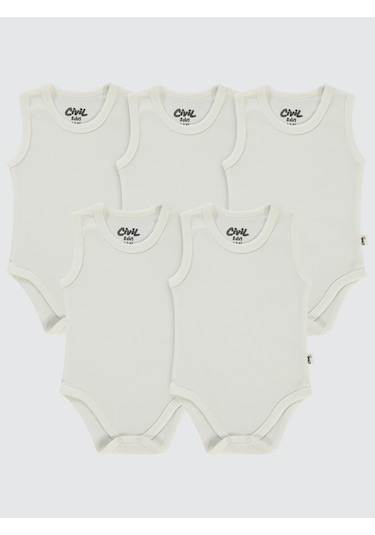 Civil Baby Bebek 5'li Çıtçıtlı Badi 3-9 Ay Beyaz Beyaz