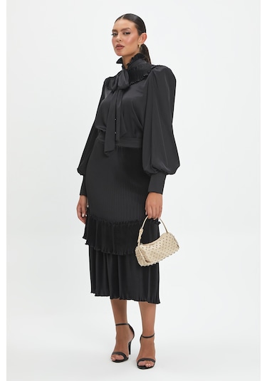 Kadın Fırfır Detaylı Gömlek Siyah