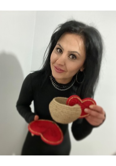 Sevgililer Günü Hediyesi, Kalpli Fincan Sepet, Dekoratif Sepet, Hediyelik Sepet, Dekor Sepet, Çok Amaçlı Sepet Kırmızı - Kahverengi