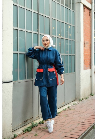 Tesettür Eşofman Takımı Fermuarlı Ikili Takımı İndigo 450 İndigo