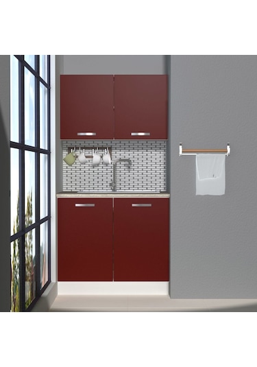 Decoraktiv Mini 90 Mdf Hazır Mutfak Dolabı - Tezgah Dahil - Bordo
