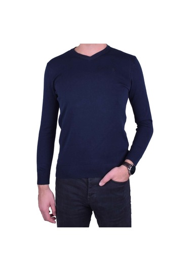 Erkek V Yaka Kazak Lacivert Regular Fit Pamuklu, Ot-Kzk-20007