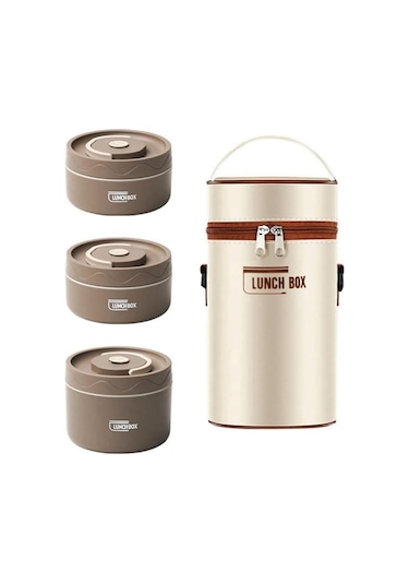 Geeroyoo Paslanmaz Çelik Taşınabilir Yemek Termosu, 420ml + 550ml Kapasiteli, Kahverengi Kahverengi