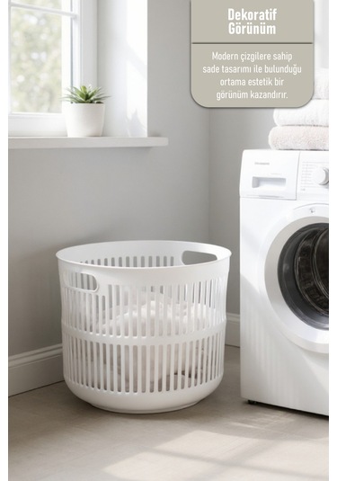 İronika Solara İkili Dekoratif Kirli Çamaşır Sepeti Seti Oyuncak Sepeti 60 - 22 Litre Beyaz Beyaz