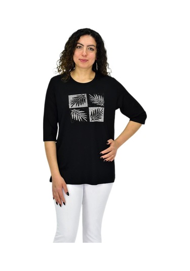 Caftan Kadın Kısa Kol Taşlı Bluz Bgl-st04710 Siyah