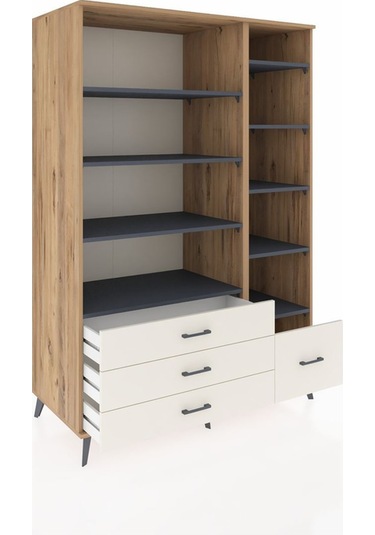 Kronos Dolap 9 Raflı 4 Çekmeceli 132x59x195 Çam-antrasit/aytaşı Antrasıt/aytası