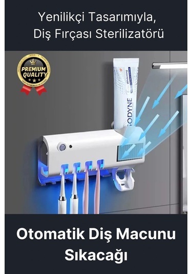 Akıllı Güneş Enerjili Usb Şarjlı Diş Macunu Sıkacağı 4 Diş Fırçası Uv Işık Sterilizatörü Temizleyici Çok Renkli