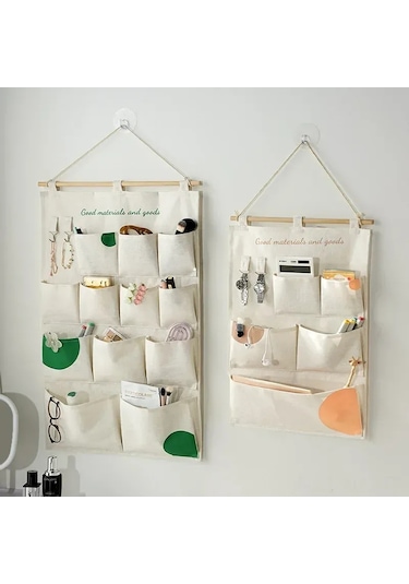 Konesam Duvar Montlu Çok Amaçlı Depolama Çantası, Pamuklu Kumaş, 12 Bölmeli Yeşil Noktalı, Dormitorio, Yatak Odası, Mutfak, Banyo İçin Diğer