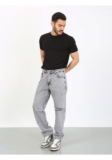 Baggy Gri Diz Yırtık Jean-gri - 33 Gri