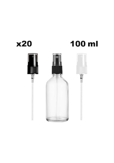 Afracam Şeffaf 100 Ml Kapaklı Sprey Dezenfektan Cam Şişe 20 Adet Siyah