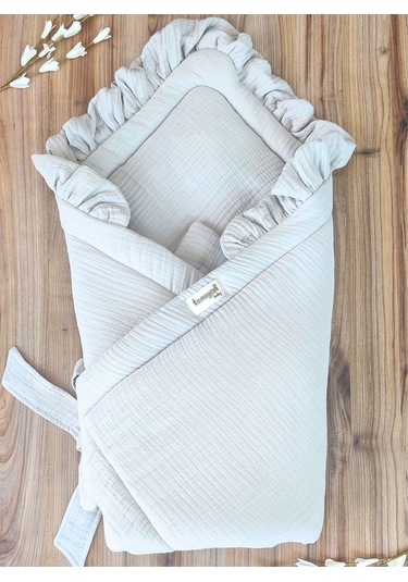 Ekru 4 Kat Müslin Bebek Battaniyesi %100 Pamuklu Doğal Organik Uyku Kundağı Hastane Çıkışı Yenidoğan Gri