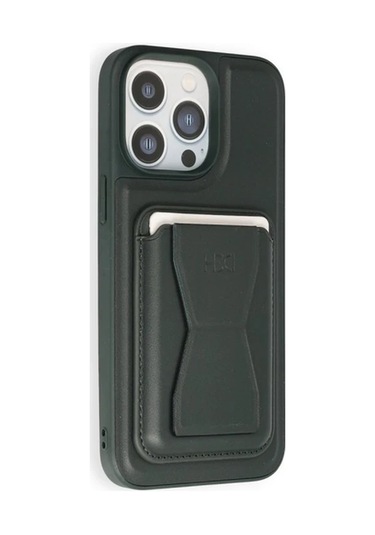 İphone 14 Pro Kılıf Hd Deri Luxury Magnet Kartvizitli Kapak - Koyu Yeşil