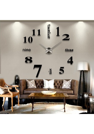 Monyee 47 İnç Siyah Dıy Yansımalı Duvar Saati - Ev Dekoru İçin Kolay Kurulumlu, Dayanıklı Materyal Siyah