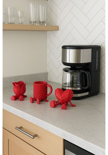 Oxyteez Kahve Temalı Dekoratif Obje Kırmızı Renk Reçine Tasarım Ev Ve Ofis Dekorasyonu