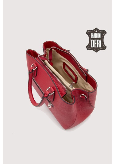 Hakiki Deri Kırmızı Kadın Kol Çantası Uzun Askılı Smr7666 Kırmızı