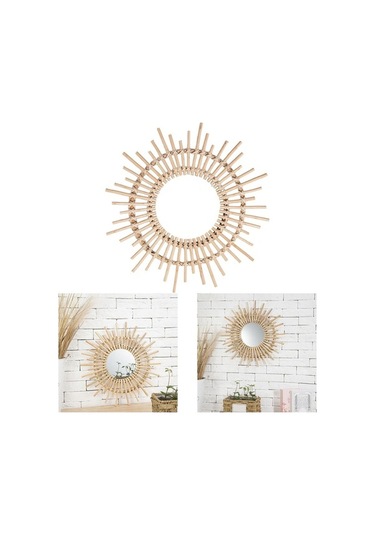 Pazly Yapımı Suntek Sunburst Rattan Modern Magideal M El Duvar Doğal Ayna Asılı Tc Bej