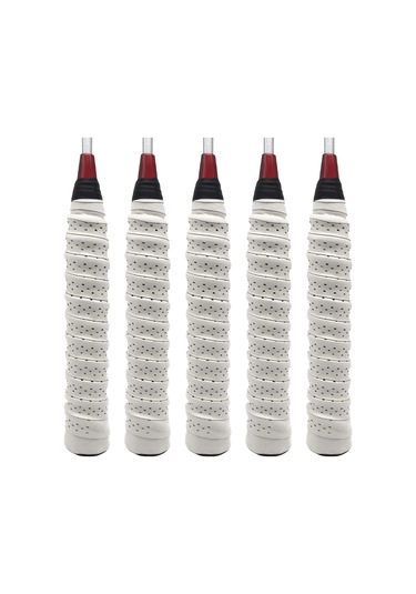 Geeksen Beyaz Pu+eva Raket Eldeki Kayışları - Ter Emici, Dayanıklı, 5 Adet Paket 110cm X 2.5cm