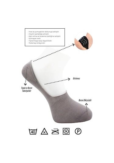 Bambu Erkek Babet Gri Çorap Dikişsiz Görünmez Kaydırmaz Topuk Silikonlu 6'lı Paket Gri