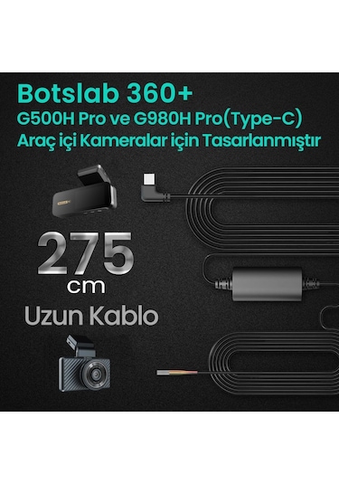 360+ Botslab G980H Pro/G500H Pro Type-C Araç İçi Kamera Park Modu Akü Bağlantı Kablosu (24 Saat Kayıt)