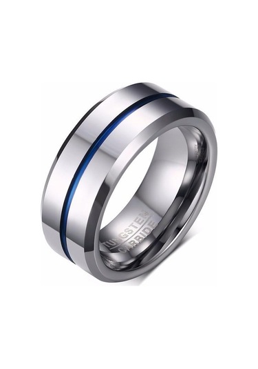 Mavi Ve Gümüş Ikuinen Casual Tungsten Yüzük Erkekler İçin 8mm İnce Oluklu Tungsten Karbür Düğün Bandı