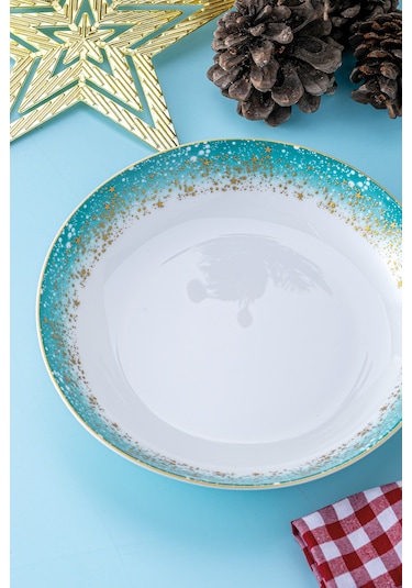 İstanbul Porselen Starlight Fine Bone New Year Yılbaşı Çukur Tabak 22 Cm Mavi