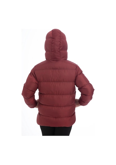 Kız Çocuk Polarlı Kürklü Kapüşonlu Su Geçirmez Rüzgara Dayanıklı Cepli Şişme Kışlık Mont Bordo