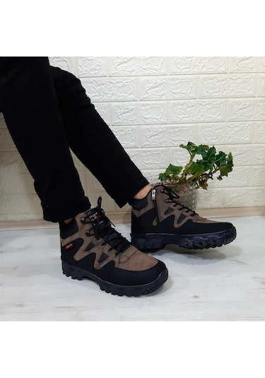 Sky Blue Kahverengi 0050 Fermuarlı Bağacaklı Kaymaz Erkek Bot 001