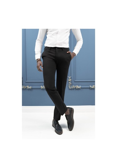 Ecer Regular Fit Yan Cepli Kışlık Gofre Kumaş Pantolon Siyah