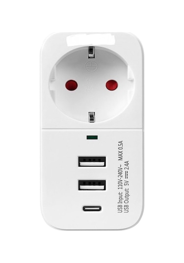 Ftr017 3in1 Termal Akım Korumalı 2usb-a 1soket 3680w 1 Pd Type
