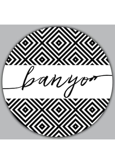 Siyah Beyaz Desenli Yuvarlak Banyo Tabelası Kapı Süsü Dekor