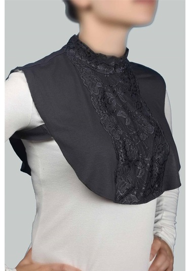 Altobeh Kadın Penye Tesettür Daire Yakalı Dantelli Boyunluk - Füme