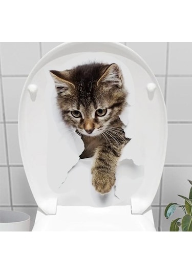 Büro Ev Klozeti İçin 3d Kedi Espirili Kapak İçi Stickeri Diğer
