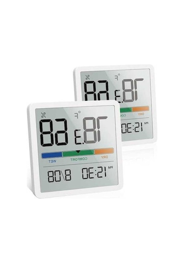 Pazly İç/dış Sıcaklık Nem Ölçer, Takvimli Hava İstasyonu, Lcd, Dokunmatik Arka Işık, 2'li Set