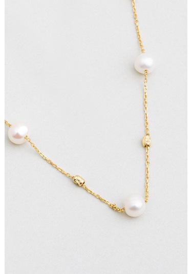 Doğal İnci 14 Ayar Altın Kolye Sarı - Beyaz