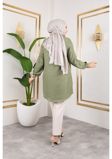 Önü Büzgülü Bilek Lastikli Tunik - Yeşil / Ü104 Yeşil