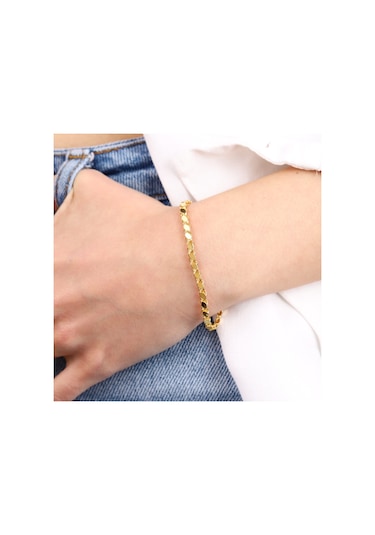 14 Ayar Kırmızı Altın Pullu Bileklik 4 Mm Sarı Altın