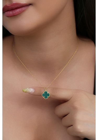 14k Altın Kaplamalı 925 Ayar Gümüş Granada Saray Yoncası Kolye - Yeşil 231829000 Altın