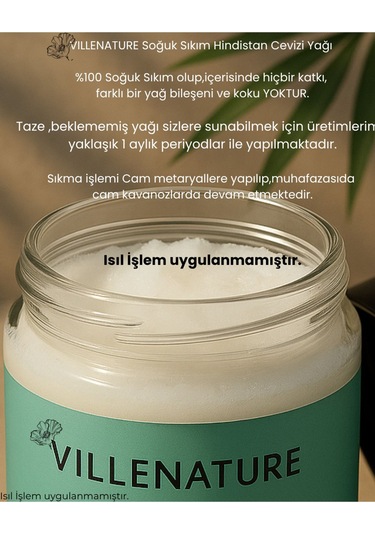 Villenature Soğuk Sıkım Hindistan Cevizi Yağı Coconut Oil Cocos Nucifera 210 Ml