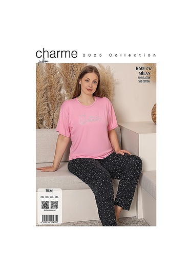 Charme Kadın Büyük Beden Bisiklet Yaka Milan Likralı Kısa Kol Pijama Takımı K601/247 - 1 Adet Pembe Charme Kadın Büyük Beden Bisiklet Yaka Milan Likralı Kısa Kol Pijama Takımı K601/247 - 1 Adet Pembe