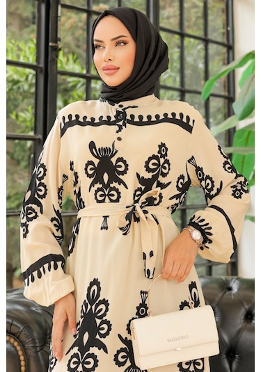 Edvil Dokuma Viskon Elbise 846 - Ekru