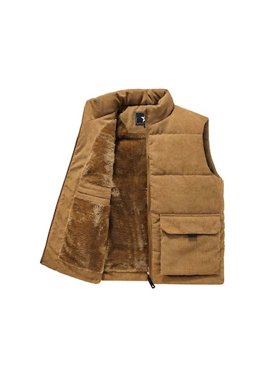 Snapbuy Kışlık Kalın Kadife İçi Kürklü Erkek Yelek Taba