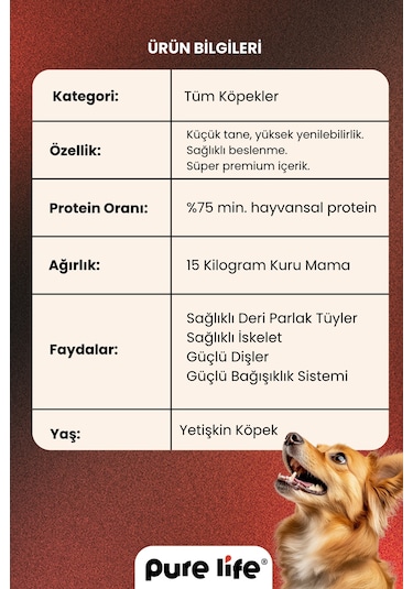 Purelife Prime Biftekli Yetişkin Köpek Maması 15 KG