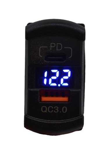 12v-24v Dijital Voltmetre+şarj Cihazlı Usb+type-c 3 A Anahtar Tipi Mavı Işık