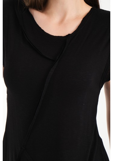 Asimetrik Penye Bluz Siyah