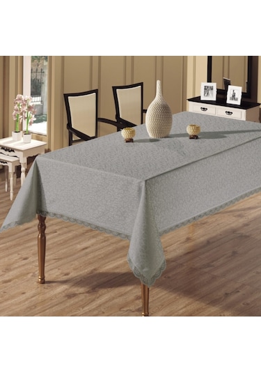 Gülce Dantelli Masa Örtüsü Gri 160X220